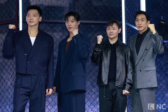 배우 정지훈, 우도환, 이상이와 김주환 감독. 사진=김규빈 기자