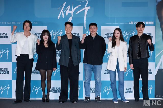 배우 신승호, 권소현, 정우, 정수정, 조범규, 오성호 감독. 사진=김규빈 기자