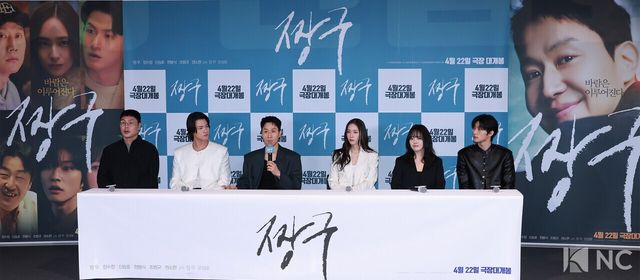 오성호 감독과 배우 신승호, 정우, 정수정, 권소현, 조범규. 사진=김규빈 기자