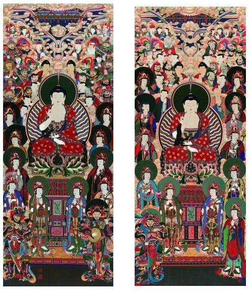 최유현 자수장 작품 ‘약사여래불’, ‘아미타불’. 사진=국가유산청 한국전통문화대학교