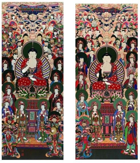 チェ・ユヒョン刺繍匠作品「薬師如来仏」「阿弥陀仏」。写真=国家遺産庁 韓国伝統文化大学