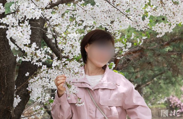 여의도 봄꽃축제가 한창인 3일 시민들이 서울 영등포구 여의도 윤중로에서 벚꽃길에서 기념 사진을 찍고 있다. 사진=김규빈 기자