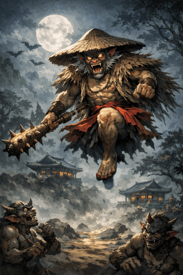 AI-generated depiction of a one-legged spirit. Photo by AI-generated source.