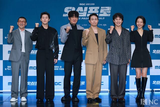 한동화 감독과 배우 이학주, 허성태, 오정세, 신하균, 김신록. 사진=김규빈 기자