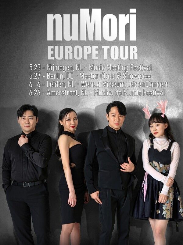 Band Numori. From left: Moon Sang-jun (janggu), Lee Anna (keyboard), Jung Jun-seok (music director, guitar), and Yoon Se-yeon (folk vocals). Photo by Nuvase.