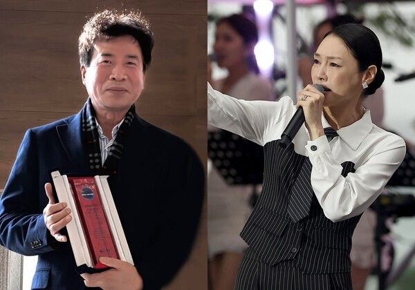 안병립 엔텍월드 회장(왼쪽)이 최근 경기 안산 대부도 더헤븐리조트에서 열린 더헤븐·차지연 콘서트를 관람했다.&nbsp;