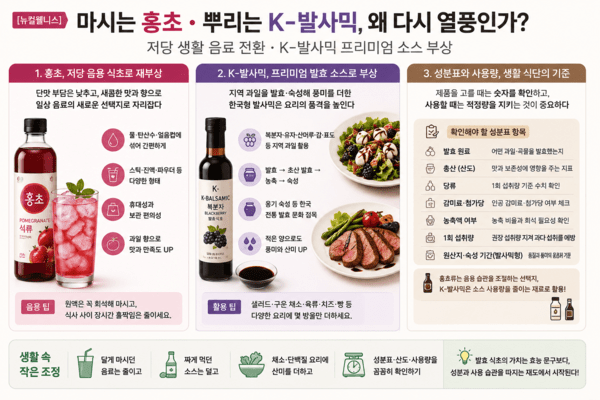 저당 생활 음료와 프리미엄 발효 소스로 나뉘는 식초 소비 변화 인포그래픽. 사진=AI 생성 이미지