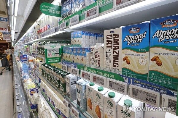서울 한 대형마트에 진열된 식물성 우유 대체 음료. 사진=연합뉴스