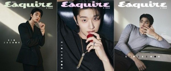 에스콰이어 화보에서 배우 김재원이 포페와 함께한 3가지 각기 다른 모습을 보여주고 있다. 사진=에스콰이어 코리아