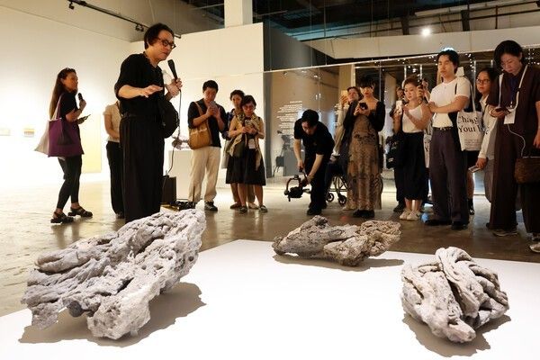 Ho Tzu Nyen, artistic director of the 16th Gwangju Biennale, explains the exhibition. Photo courtesy of Yonhap News