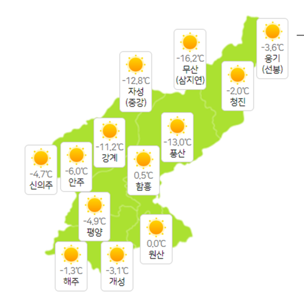 북한 오늘날씨 12월 2일 (기상청 제공)