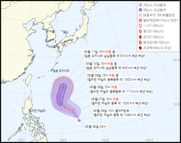 2023년 3호 태풍 구촐 발달 시 예상 이동경로(사진=기상청 제공)
