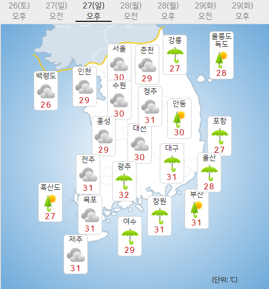 27일 오늘날씨 (기상청 제공)