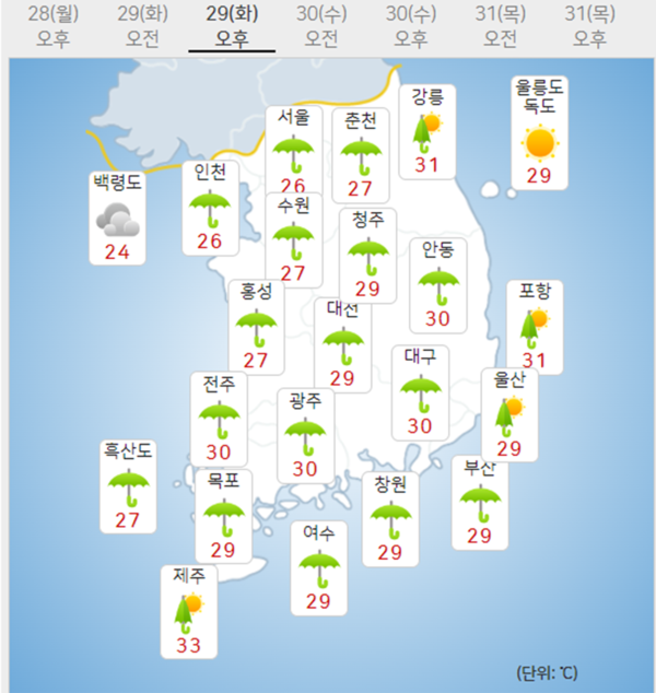 29일 오늘날씨 (기상청 제공)