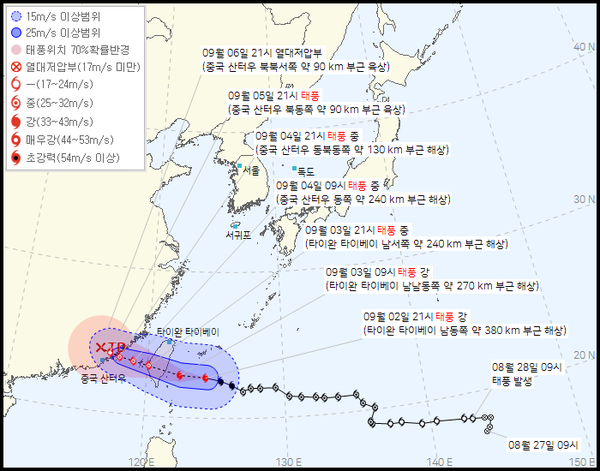 11호 태풍 하이쿠이 경로 (기상청 제공)