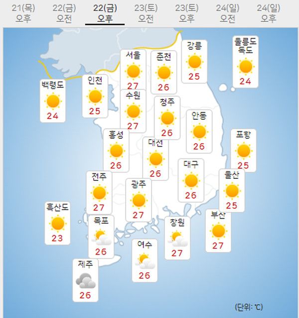 22일 금요일 내일날씨 (기상청 제공)