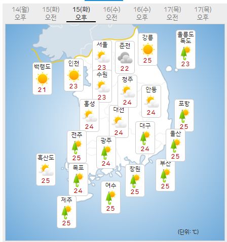 15일 내일날씨예보 (사진=기상청 제공)