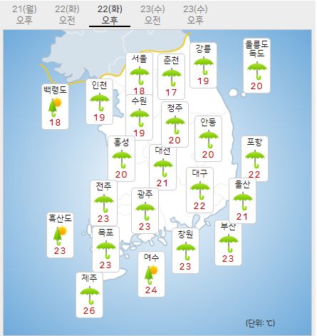 22일 내일날씨예보 (사진=기상청 제공)