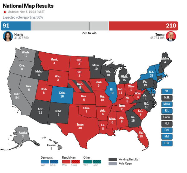 미국 대선 실시간 개표현황, 개표결과 / ABC 방송 홈페이지 캡쳐&nbsp;