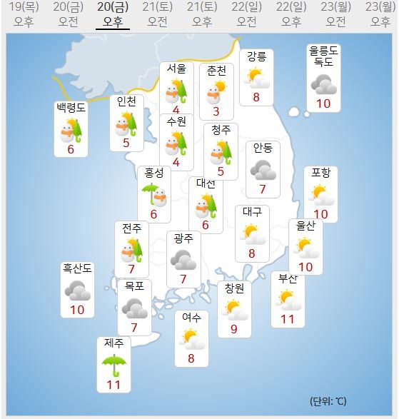 20일 날씨예보 (사진=기상청 제공)