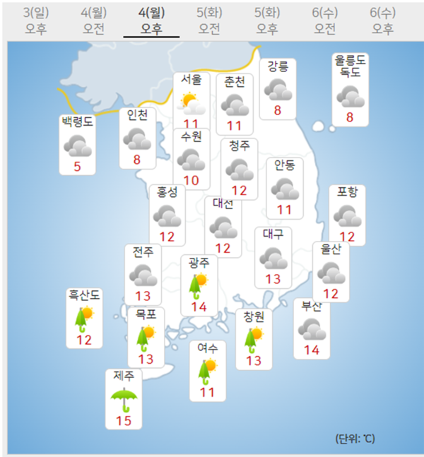 4일 날씨예보 (기상청 제공)