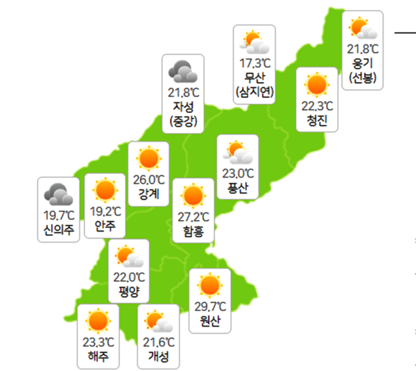 4월 28일 북한날씨 (기상청제공)