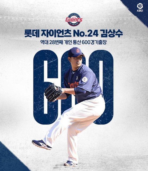 롯데 자이언츠의 김상수 선수가5월 9일 한화 이글스와의 경기에서KBO 리그 역대 28번째 개인 통산 600경기출장을 달성했다. (사진출처=KBO)