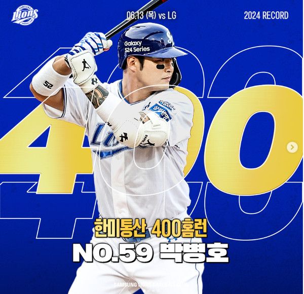 삼성 라이온즈 NO.59 박병호한미통산 400홈런 달성 (사진=삼성라이온즈SNS)