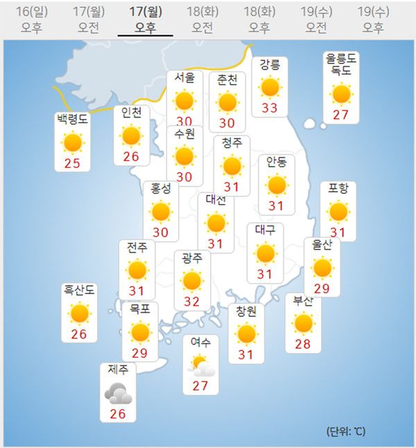 17일 날씨 (기상청 제공)