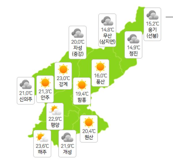 6월 7일 북한날씨 (기상청 제공)