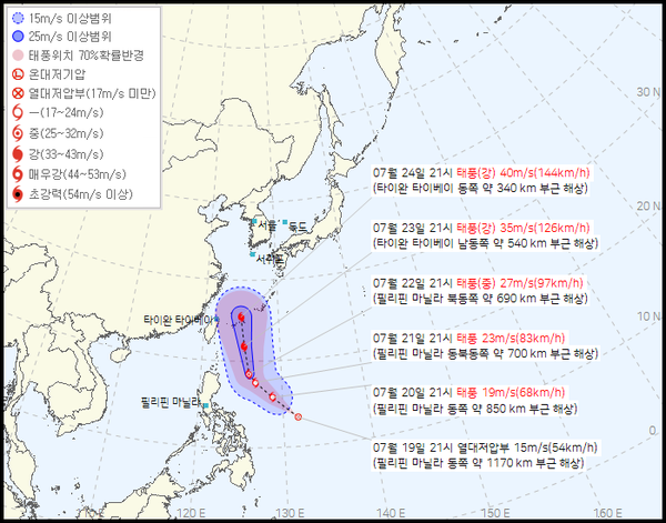 6호 열대저압부 예상경로 →4호 태풍 프라피룬 발달예상 (사진=기상청 )