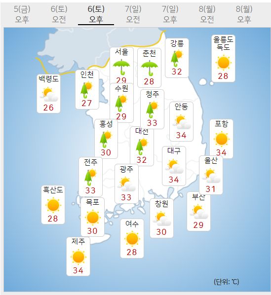 6일 토요일 날씨 (기상청 제공)