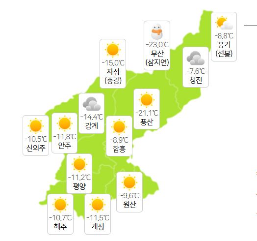 10일 북한날씨 (사진=기상청 제공)