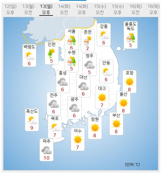 13일 날씨예보 (사진=기상청 제공)