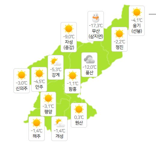1월 15일 북한날씨 (사진=기상청 제공)