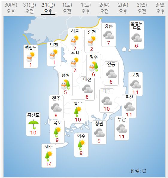 31일 날씨예보 (사진=기상청 제공)