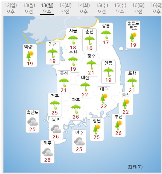 13일 날씨 (사진=기상청 제공)