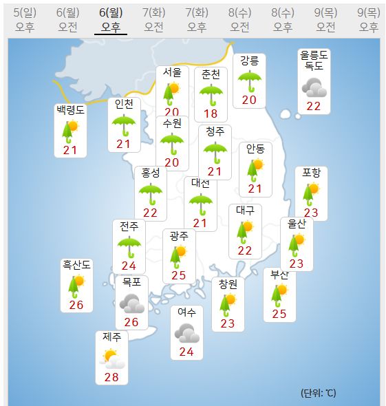6일 날씨 (사진=기상청제공)