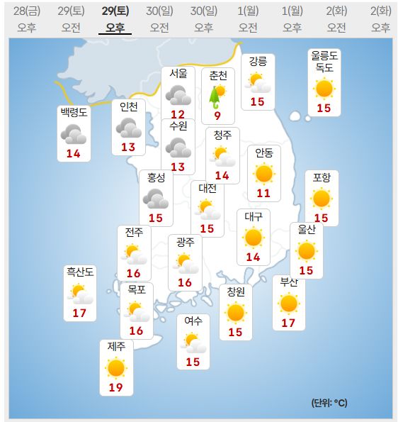 29일 날씨 (사진=기상청 제공)