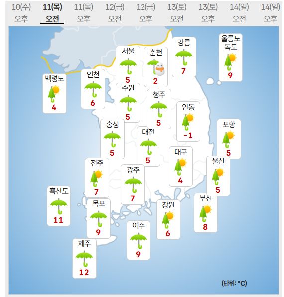 11일 오전 날씨 (사진=기상청 제공)