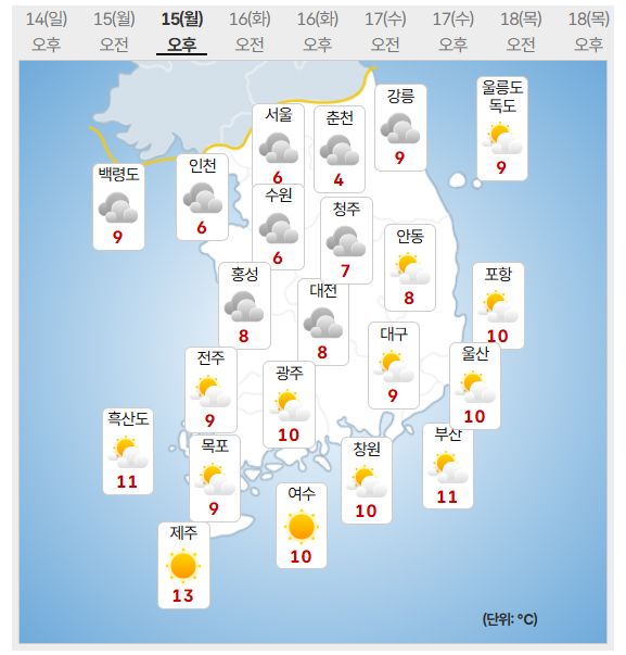 15일 날씨예보 (사진=기상청 제공)