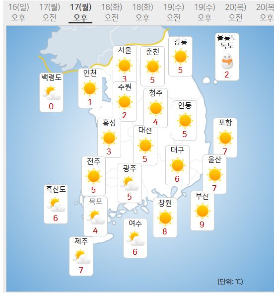 17일 날씨예보 (사진=기상청 제공)
