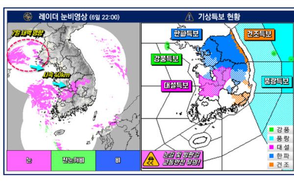 6일 밤 10시 기준 날씨예보 (사진=기상청 제공)