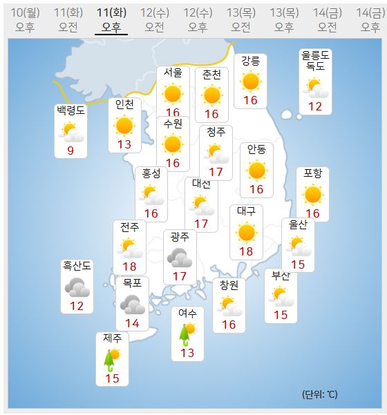 11일 날씨예보 (사진=기상청 제공)