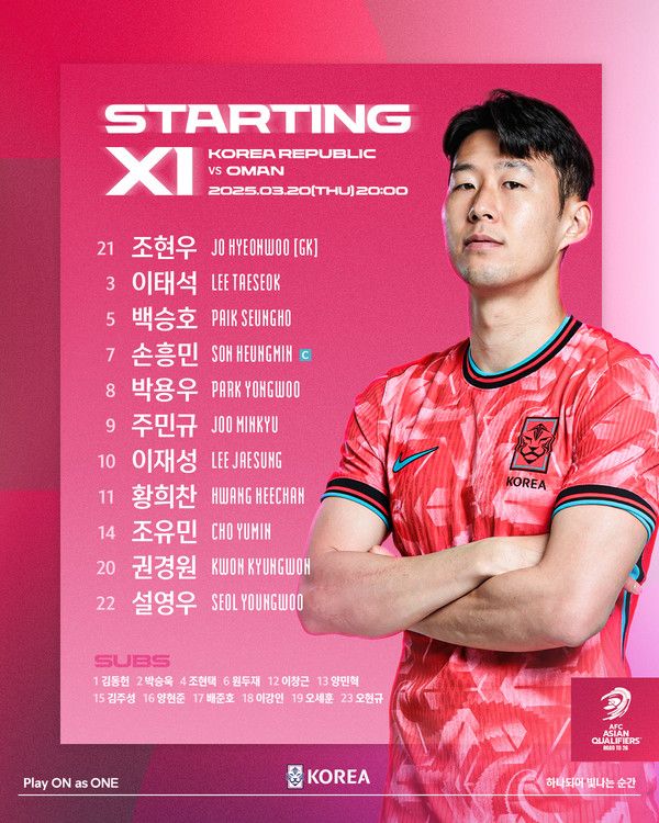 대한민국 오만 선발명단, 한국축구 국가대표 라인업 (사진=대한축구협회)