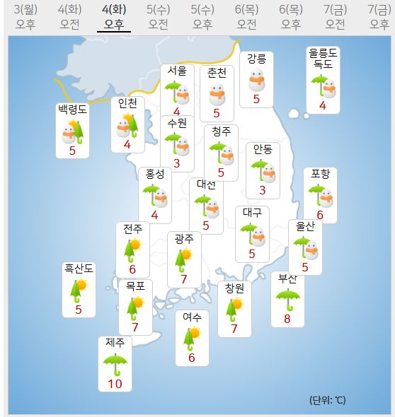4일 날씨예보 (사진-기상청 제공)