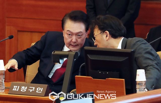 윤석열 대통령 탄핵심판 3차 변론기일에 참석. 원명국 기자(사진=공동취재단)