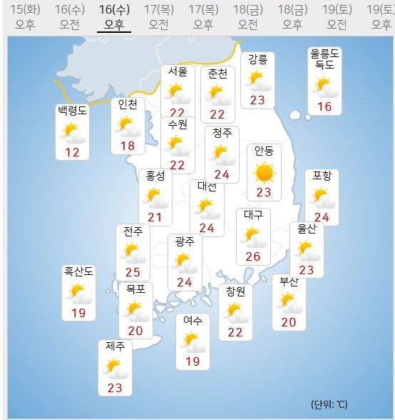 16일 날씨 (사진=기상청 제공)