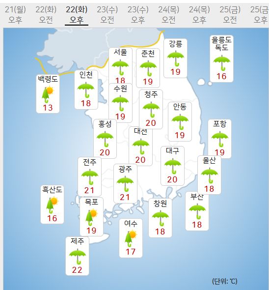 22일 날씨예보 (사진=기상청 제공)