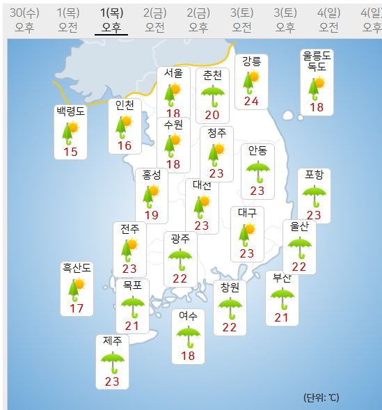 5월 1일 근로자의날 날씨 (사진=기상청 제공)